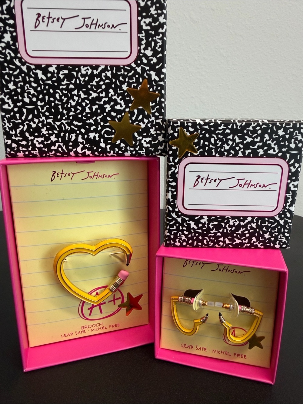 Betsey Johnson | Teacher Inspired Pencil Heart Brooch & Earring Set ✏️🍎
